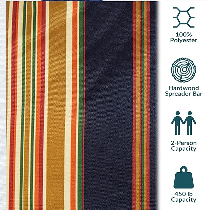 Sunnydaze Extra Large Quilted Hammock with Spreader Bars - 2-Person Hammock for Outside - Woodland Stripe - Image 3