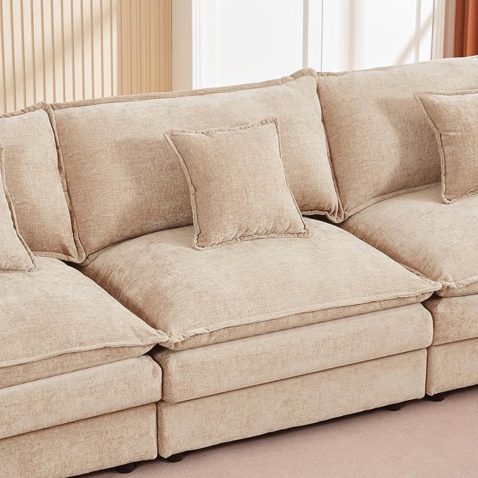 Eafurn Oversized Reversible Modular Sectional Sofa with Movable Ottoman, 4 Seater Convertible L Shaped Corner Couch Modern Chenille Sofa Set w/Double Layers Seat Cushions for Living Room Apartment