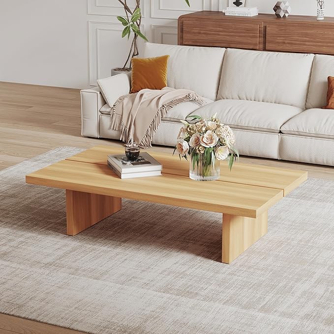 47.24" Modern Rectangle Coffee Table for Living Room, Light Wood Living Room Table, Natural Wooden Center Table, Japanese Tea Table for Home Office Apartment