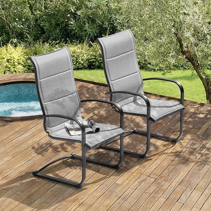NUU GARDEN Patio Dining Chairs Set of 2, All Weather Outdoor Padded Textilene Patio Chairs, Breathable Spring Motion Textile High Back Outdoor Dining Chairs for Backyard, Lawn, Deck, Gray - Image 9