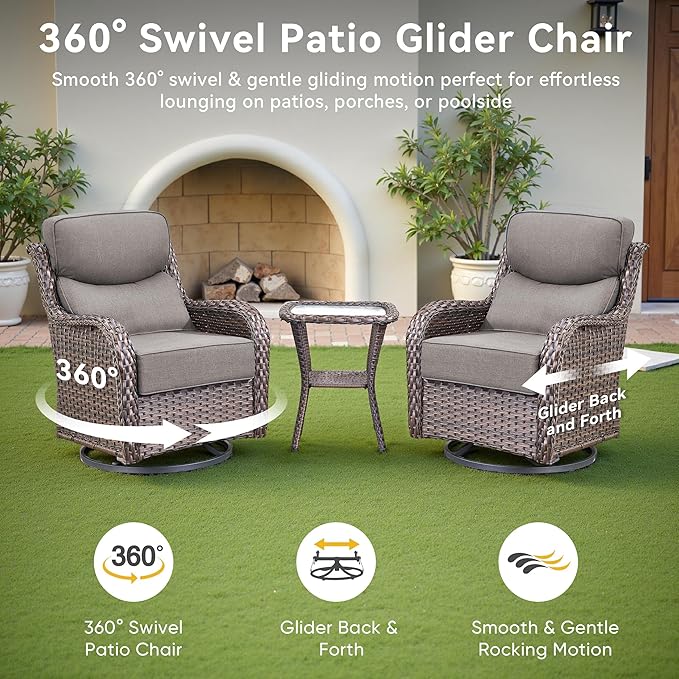 Luxury High Back Outdoor Furniture with 6-Inch Thick Cushions, Patio Furniture Set with Ottomans, 5 PCS Wicker Conversation Set for Porch, Balcony, Deck and Yard