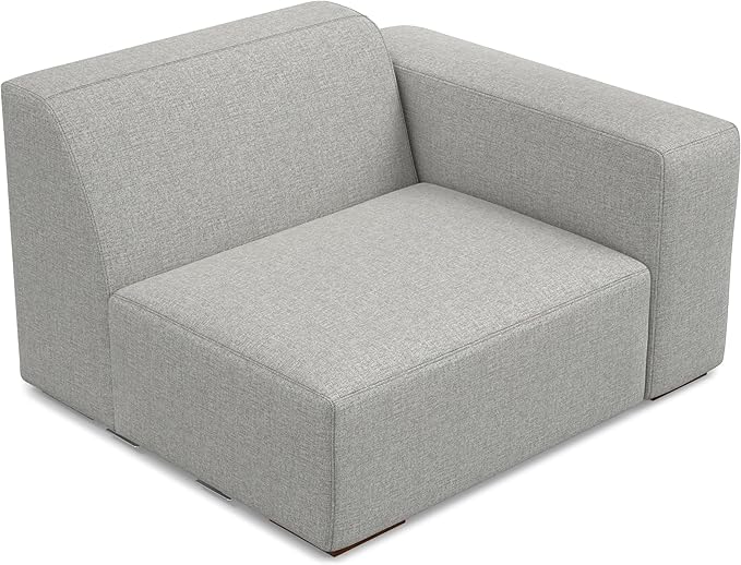 SIMPLIHOME Rex Right-Arm Sofa Module in 100% Recycled Polyester Tightly Woven Performance Fabric, Pale Grey, 44-inches Wide, Handcrafted Modern-Style Right-Arm Accent Chair for Living Room