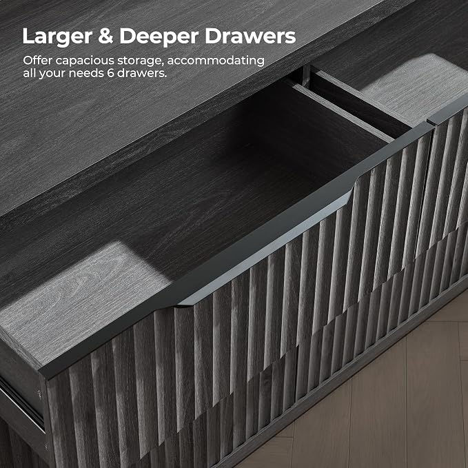 SICOTAS Dresser for Bedroom 107" Wide 6 Drawer Dressers & Chests of Drawers for Closet Long Large Modern TV Stand Set for Clothes Storage Fluted Clothes Closet for Hallway Entryway, Dark Grey Alder - Image 4