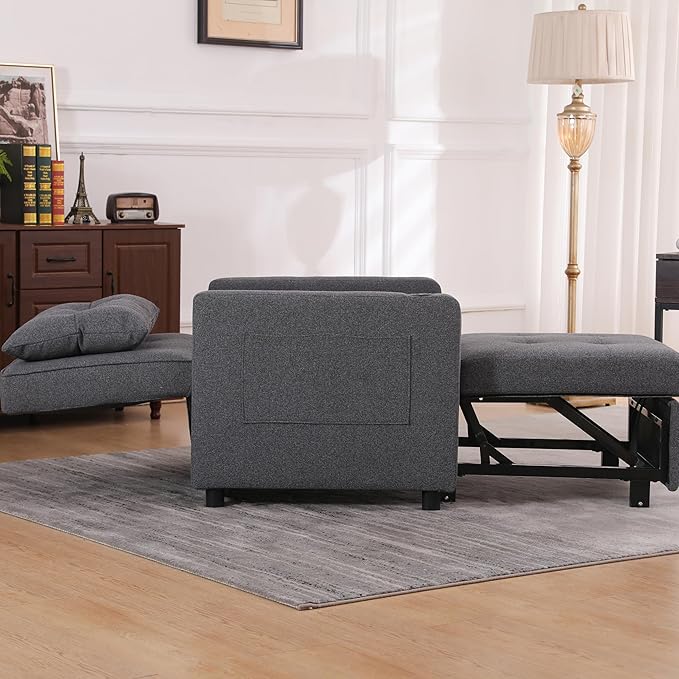 Ball & Cast 3 in 1 Sleeper Sofa Bed,Convertible Pull Out Couch with USB Ports and Side Pocket,Single Sofa Chair W/Adjustable Backrest,Futon Chaise Lounge for Living Room,Apartment,Antique Grey,31"