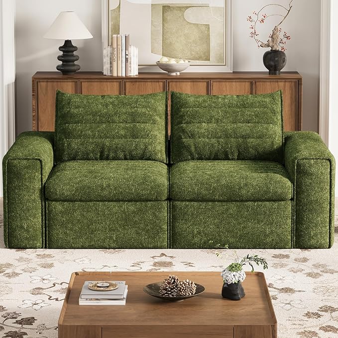 77" Cloud Loveseat Sofa, Deep Seat Couch with Pillows, Modern Comfortable Upholstery Boneless Sofa, 1 piece for Living Room, Bedroom, Apartment, Removable Cover，No Assembly Required, Algae Green