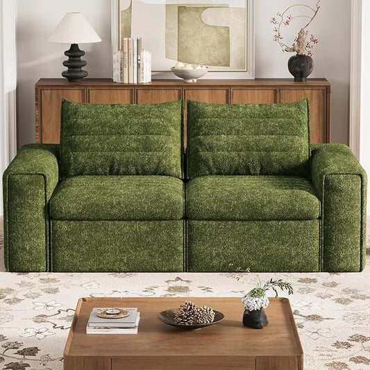 77" Cloud Loveseat Sofa, Deep Seat Couch with Pillows, Modern Comfortable Upholstery Boneless Sofa, 1 piece for Living Room, Bedroom, Apartment, Removable Cover，No Assembly Required, Algae Green