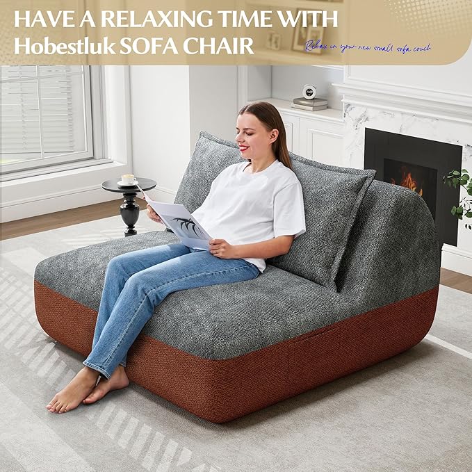 Hobestluk Small Couches for Small Spaces,42” Mini Loveseat Sofa 2-Seater Armless Sofa Chair with Side Pocket for Living Room,Bedroom,Dorm,Office (Terracotta+Grey)