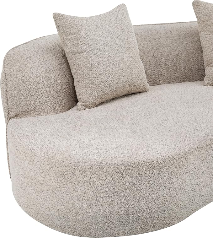 Christopher Knight Home Braebt 126" Comfy Upholstered Cloud Couch, 5-Seater Sofa Couches, Curved Modular Sectional Sofa with 4 Throw Pillows for Living Room, Study, No Assembly Required, Almond