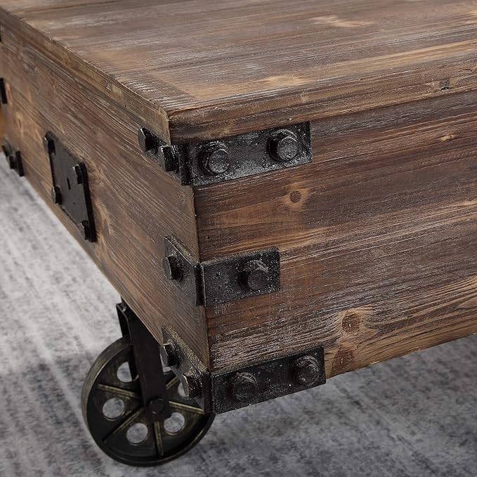 FirsTime & Co. Brown Factory Cart Coffee Table, Vintage Center Table with Wheels for Living Room, Rectangular, Wood, Farmhouse, 47.25 Inches, Rustic Espresso/Antique Black