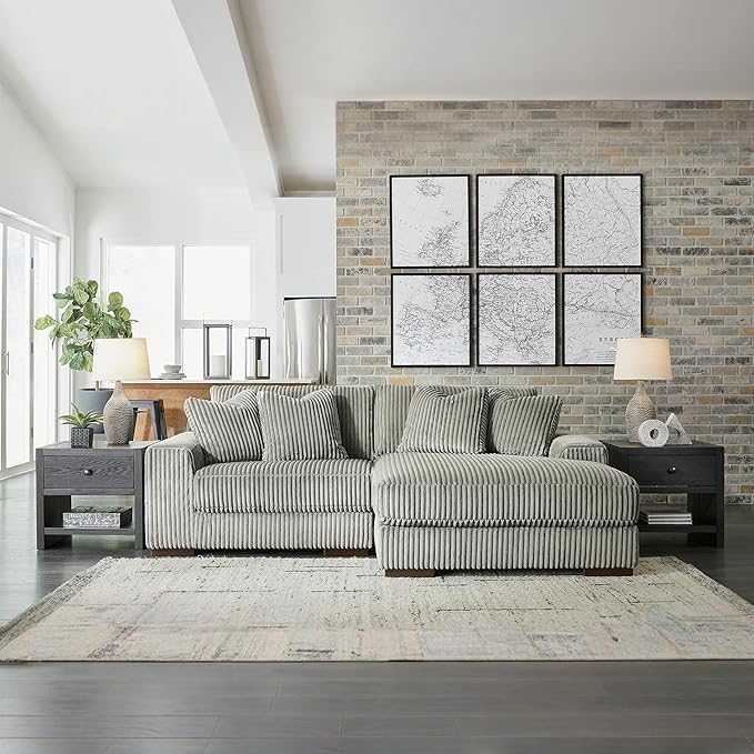 Signature Design by Ashley Lindyn Casual Right-Arm Facing 2-Piece Sectional with Chaise, Reversible Cushions and 4 Throw Pillows, Gray