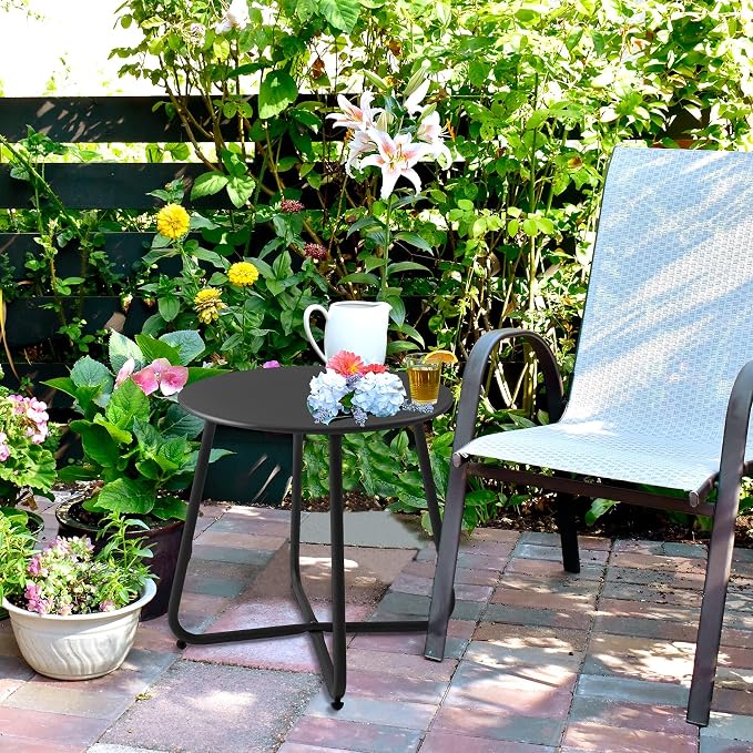 Meluvici Patio Small Side Table Waterproof Round Metal Steel Weather Resistant Portable Outdoor and Indoor End Table for Garden Balcony Yard, Black - Image 2