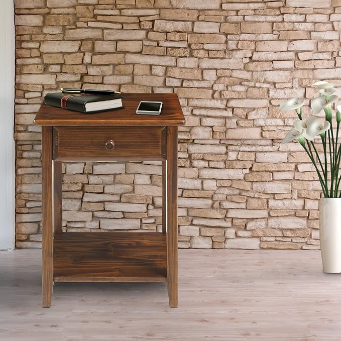 Casual Home Owl Night Stand with USB Port Charging Station and Drawer, 17.5"W x 14.25"D x 24.5"H, Warm Brown - Image 2