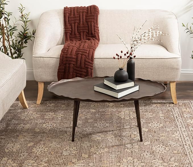 Kate and Laurel Alessia Transitional Oval Coffee Table, 34 x 20 x 15, Bronze, Metal Living Room Table for Storage and Display with Antique Deckled Edge Detailing