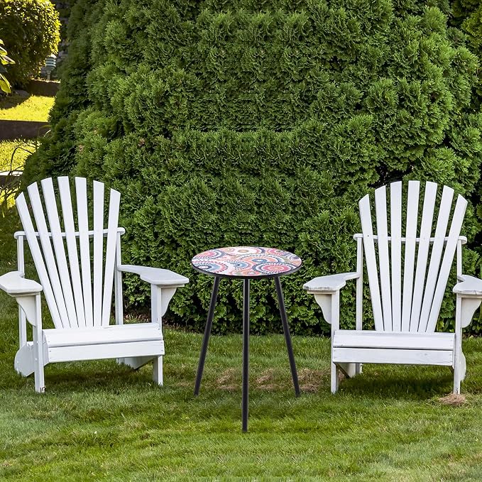 Party Zealot Metal Mosaic Round Side Table Set of Two 13.4" Small Outdoor Patio Round Accent Coffee Tables Indoor Corner Stand for Small Space Weather-Resistant for Balcony Plant Stand - Image 8