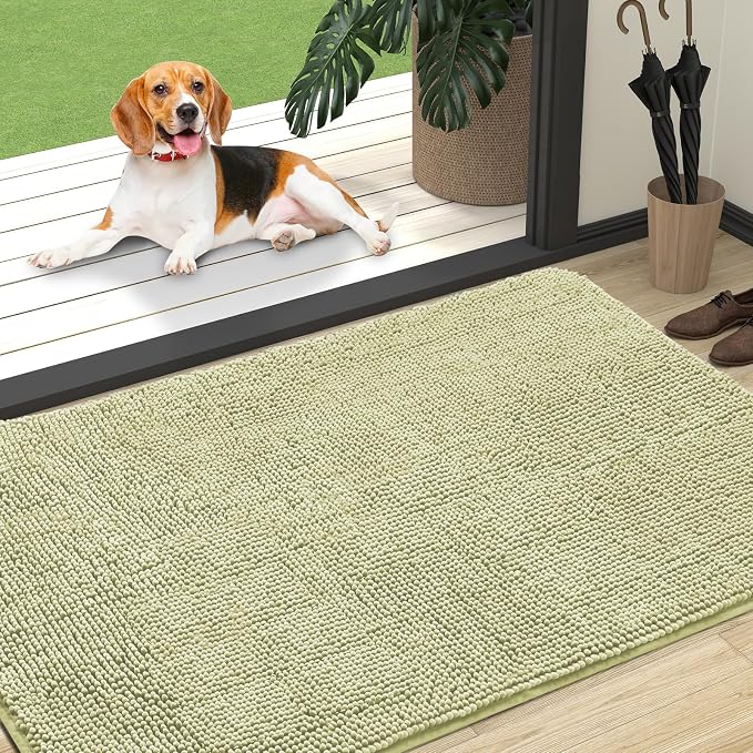 OLANLY Dog Door Mat for Muddy Paws 47x32, Absorbs Moisture and Dirt, Absorbent Non-Slip Washable Doormat, Quick Dry Chenille Mud Mat for Dogs, Entry Indoor Entryway Carpet for Inside Floor, Vanilla by OLANLY
