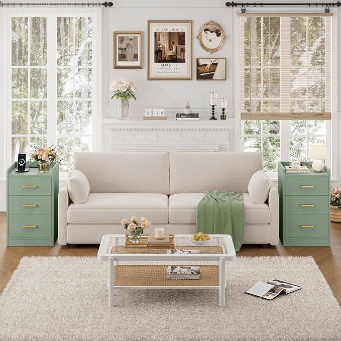 FOTOSOK Nightstands Set of 2 with Charging Station, 3 Drawer Nightstand with Gold Handles, Green Nightstand for Bedroom, Modern Design End Side Table for Home, Office - Image 5