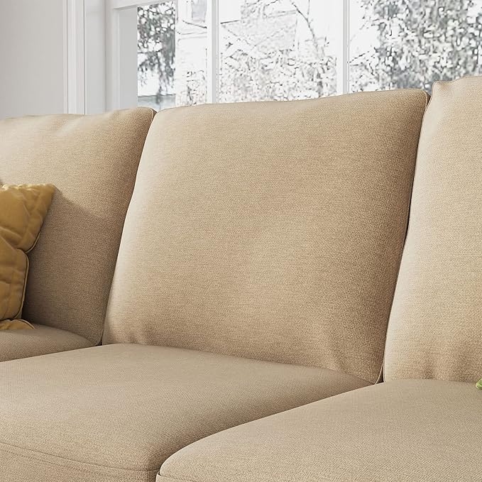 HONBAY L Shaped Couch with Linen Fabric,Convertible, Reversible Sectional Sofa for Small Space, Dark Beige