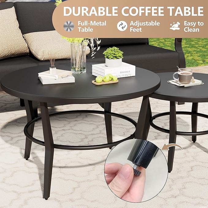 Aluminum Patio Furniture Set with 2 Round Coffee Tables, 5 Seats Outdoor Patio Conversation Sets w/5.1" Cushions,Patio Conversation Sets for Garden, Backyard, Porch-Black