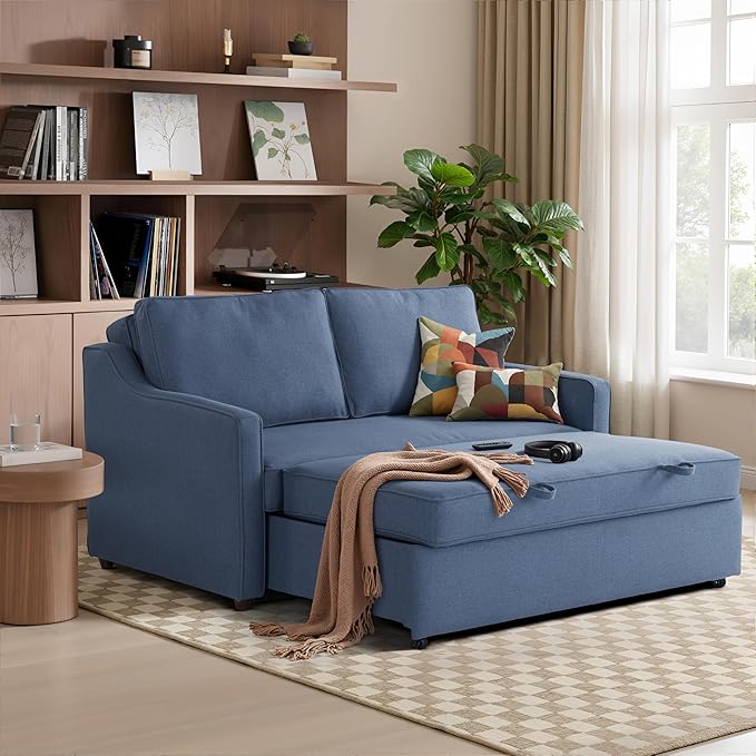 Serta® Corren 68.1" Queen Sized Convertible Sofa, Dream Coil® Comfort, Fingerguard® Pinch Point Protection, Sofa Chenille Fabric, Navy Blue