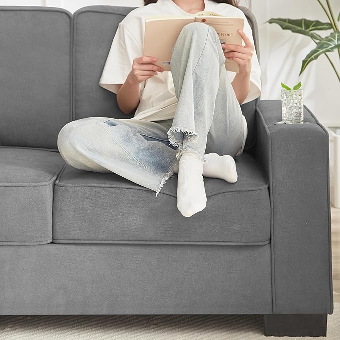83" Modern Cloud Sofas for Living Room Bedroom, 3 Seat Modular Couch Soft Corduroy Upholstered Loveseat Couches with Cupholders for Home Apartment Office Studio