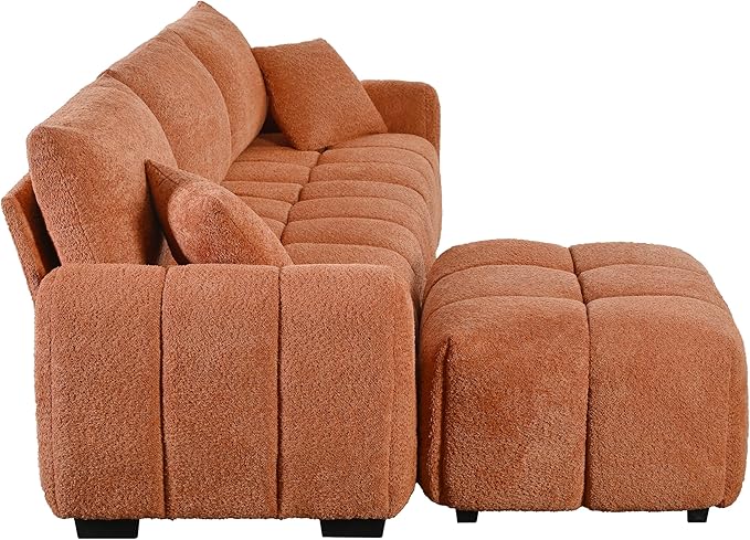 ERYE 110" L-Shaped Sectional Sofa 4 Seat Tufted Sofa Couches with Ottoman, Oversized Tufted Boucle Upholstered Corner Sectional Couch for Living Room Home Apartment