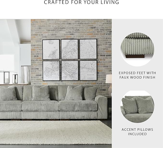 Signature Design by Ashley Lindyn Casual Contemporary 3-Piece Sectional Sofa with Reversible Cushions, Corded Fabric, Feather Cushion, Gray