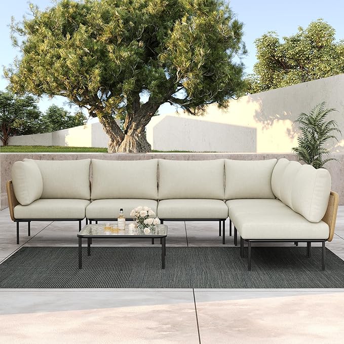LayinSun 2 Pieces Aluminum Patio Furniture Set, Modern Modular Sectional Corner Chairs and Upgrade Thickness Cushion