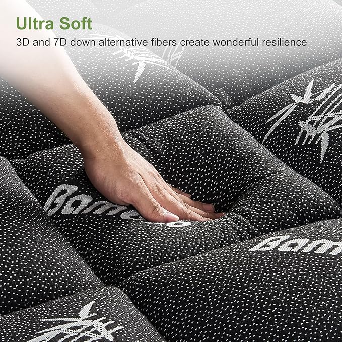 Queen Size Mattress Topper Viscose Derived from Bamboo, Soft Thick Pillow Top Mattress Pad Cover for Back Pain, Cooling Mattress Protector with 8-21 Inch Deep Pocket, Dark Grey