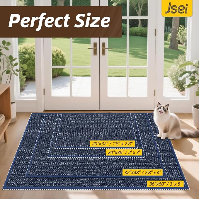 JSEI Dirt Trapper Door Mat 36"x60" Non-Slip Washable Entrance Mat, Dog Doormats, Absorbent & Fade-Resistant Floor Mats, Low Profile Welcome Mats for Entryway, Front Door, and Inside Entrance, Blue - Image 3