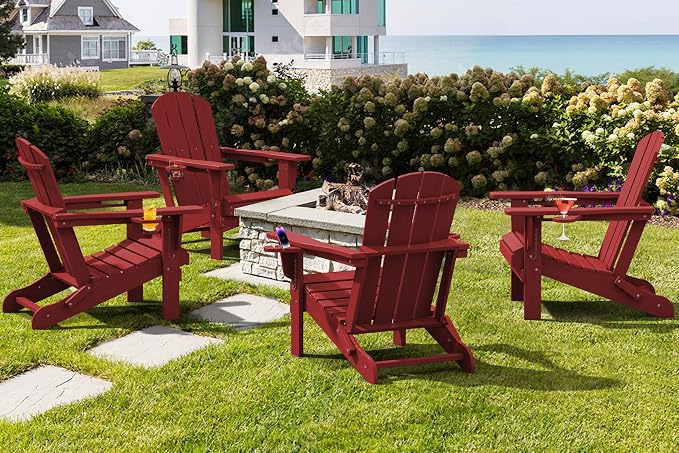 SERWALL Adirondack Chair with Cup Holders - Composite Adirondack Chairs Set of 2 HDPE Outdoor Chairs All Weather Use- Dark Red - Image 10