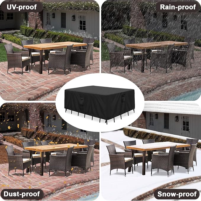 PureFit Patio Furniture Covers, Outdoor Table Furniture Cover Waterproof Rectangle, Patio Sectional Couch Set Cover for Deck, Lawn and Backyard, UV Resistant, 110"L x 84"W x 28"H, Black - Image 6