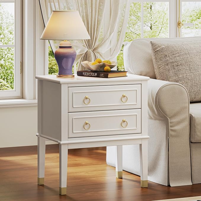 Huuger 27.6 Inch Tall Nightstand with Charging Station, USB-C Port, 2 Drawers Bedside Table, Larger Night Stand with 11.4 Inch Raised Legs, Painted Side Table End Table, for Bedroom, White - Image 5