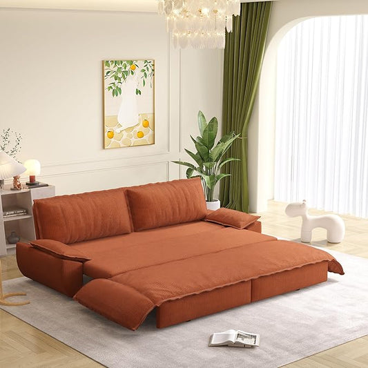 KEIKI 73.2" Queen Convertible Sofa Bed, 3-in-1 Corduroy Pull-Out Sleeper Loveseat Couch with Chaise Lounge Comfort, Modern Futon Sofa for Home Theater, Apartments, Studios & Small Living Spaces