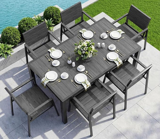 Vexwalx 7-Piece Outdoor Dining Set, Aluminum Dining Table Set for 6, Patio Table and Chairs Set with Umbrella Hole, All Weather HDPS Outdoor Table and Chairs for 6 (Charcoal) by Vexwalx