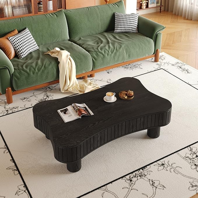 42.52'' Cloud Coffee Table with Lifting Top for Living Room Irregular Coffee Table with Lift Top Modern Smart Coffee Tables with Storage Unique Center Tables Low Pull Up Tea Tables Black