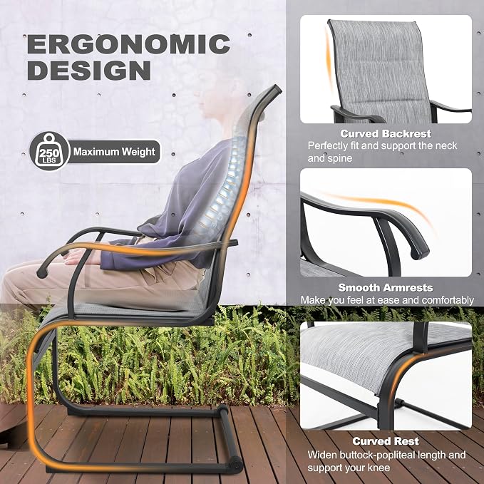 NUU GARDEN Patio Dining Chairs Set of 4, All Weather Outdoor Padded Textilene Patio Chairs, Breathable Spring Motion Textile High Back Outdoor Dining Chairs for Backyard, Lawn, Deck, Grey - Image 6