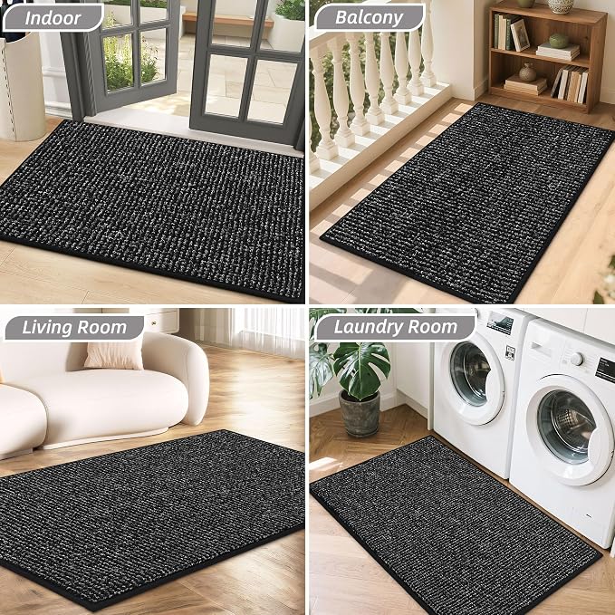 BEQHAUSE Dirt Trapper Door Mat 24" x 36", Non-Slip Washable Doormats Entrance Mat, Dirt Resistant and Absorbent Welcome Mat, Low Profile Floor Mats for Front Back Door and Entryway, Black - Image 8