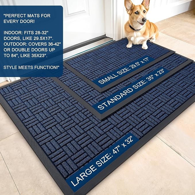 OLANLY Front Door Mat Outside Entrance 33x21, Absorbent, Heavy Duty Sturdy Natural Rubber Doormat Indoor Outdoor, Non-Slip, Stain and Fade Resistant, Low Profile Floor Mat for Entryway, Navy Blue - Image 2
