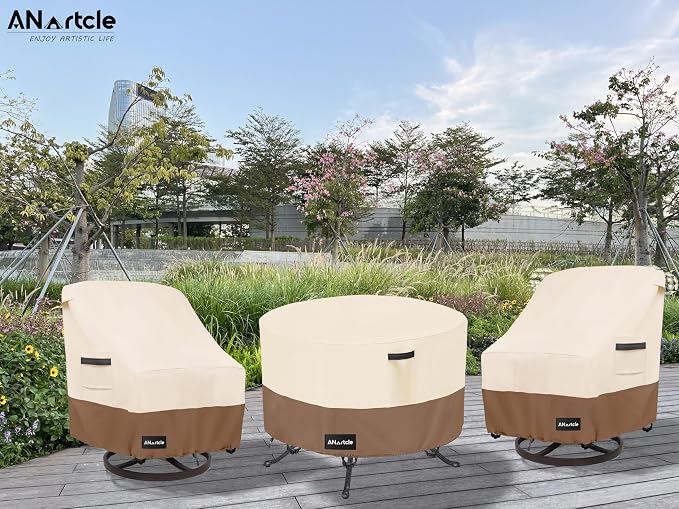 ANartcle Round Patio Table Covers 50inch,100% Waterproof 600D Heavy Duty PatioTable Cover,Round Patio Table Covers for Outdoor Furniture,50"DIA x 23"H,Beige&brown. - Image 7