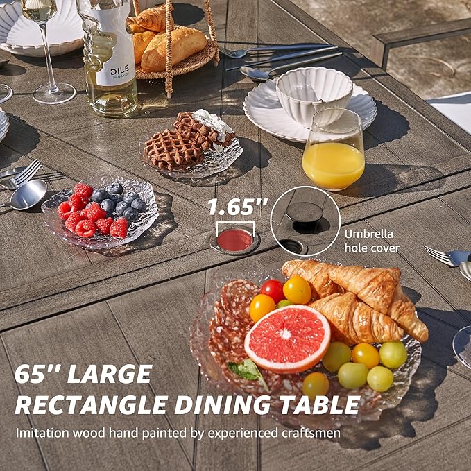 NATURAL EXPRESSIONS 7 Piece Patio Dining Table Outdoor Furniture Set for 6, 4Pcs Fixed and 2Pcs Swivel Patio Dining Chairs with Olefin Cushions, 65”Large Dining Table with Umbrella Hole - Image 3