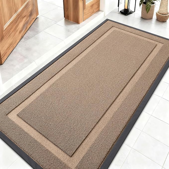 OLANLY Front Door Mat Indoor Outdoor Entrance, Waterproof All-Season, All-Weather Doormat, Sturdy Natural Rubber, Low Profile, Easy Clean Patio Porch Entryway Mat, 59x23, Mocha by OLANLY