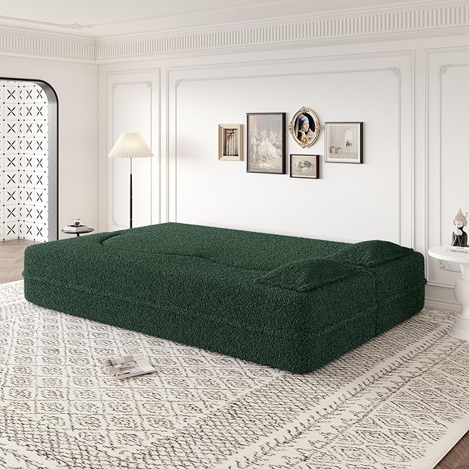 78" Oversized Convertible Folding Sofa Bed Full Size ,35D Full Foam Futon Loveseat Fold Out Couch Floor Mattress Teddy Fleece Lazy Lounge Sofabed for Living Room/Dorm/Guest Use/Home Office/Apartment