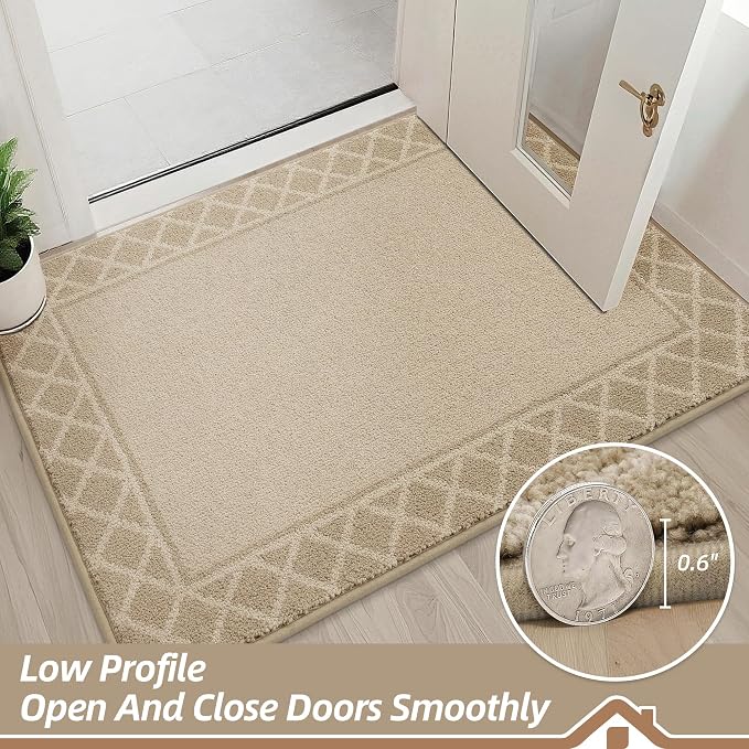 BEQHAUSE Door Mat Indoor Entrance Dirt Trapper Rugs for Entryway Non Slip Welcome Mat Absorbent Floor Mat Low Profile Washable Front Doormat for Dirty Paws, 36" x 60", Light Beige - Image 7
