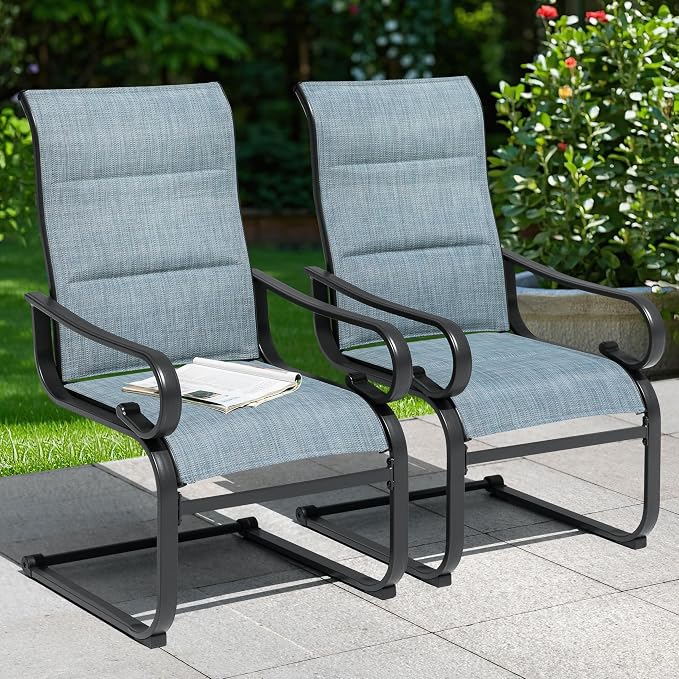 NUU GARDEN Set of 2 Padded Textilene Patio Dining Chairs C Spring Outdoor Chairs with Curved Armrests Powder Coated Metal Frame Patio Furniture for Garden Backyard Poolside Lawn Blue and Black - Image 4