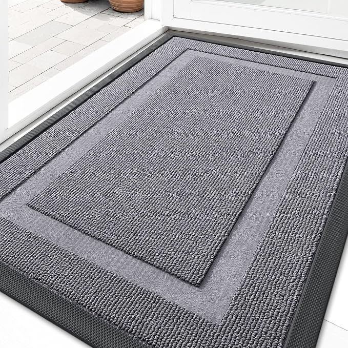 OLANLY Front Door Mat Indoor Outdoor Entrance, Waterproof All-Season, All-Weather Doormat, Sturdy Natural Rubber, Low Profile, Easy Clean Patio Porch Entryway Mat, 33x21, Classic Gray by OLANLY