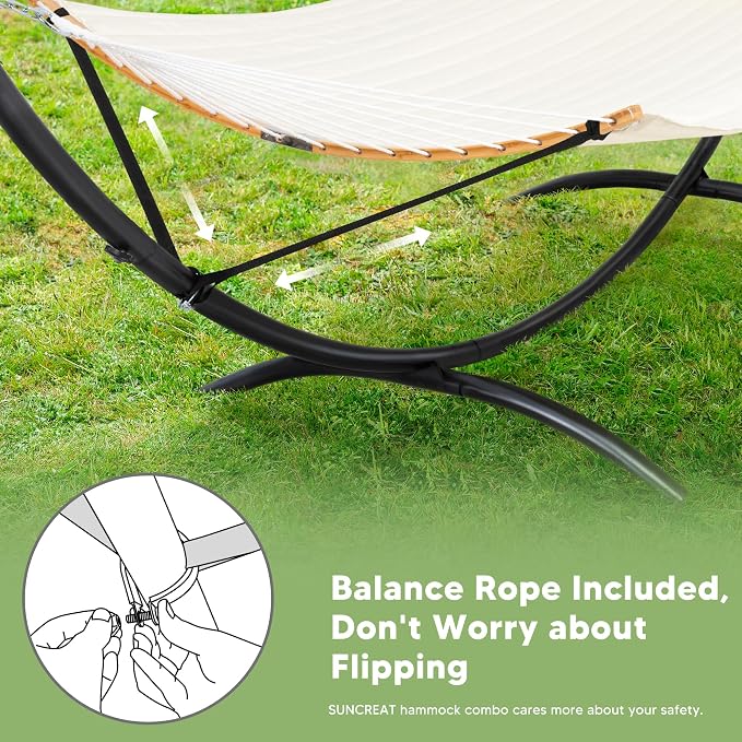 SUNCREAT Hammocks for Outside with Stand, Porch Hammock and Stand, 475 lbs Capacity, Patent Pending, Beige - Image 4