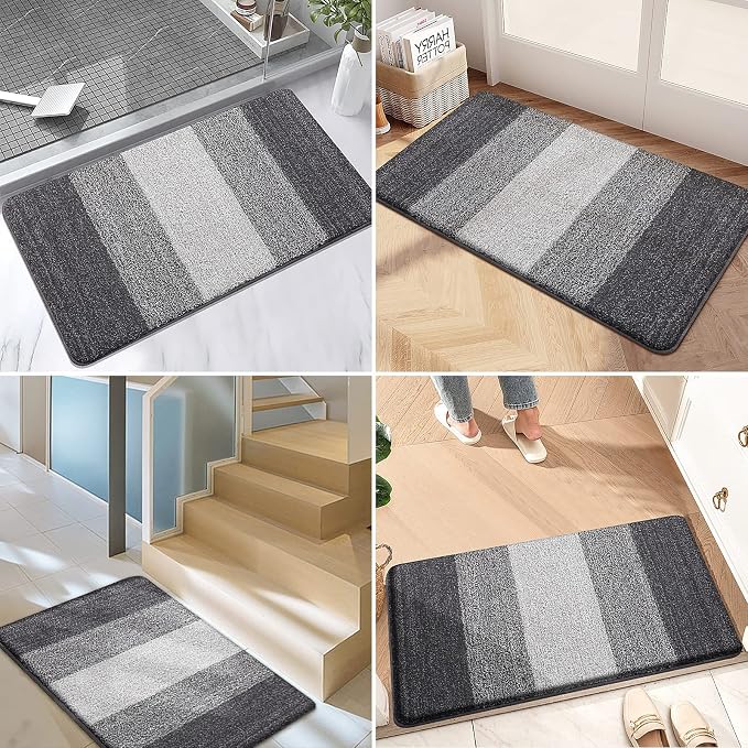 Kitinjoy Indoor Outdoor Door Mat, 30x17 Non-Slip Absorbent Dirt Trapper, Low-Profile Washable Inside Entrance Front Floor Mat, Sturdy Soft Entry Doormats for Entryway, Grey - Image 6