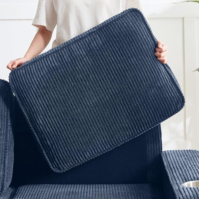 83" Modern Cloud Sofas for Living Room Bedroom, 3 Seat Modular Couch Soft Corduroy Upholstered Loveseat Couches with Cupholders for Home Apartment Office Studio