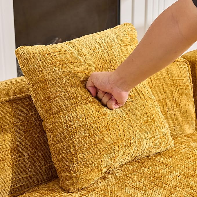 109-Inch Curved Boneless Sofa Couches Compressed 4-Seat Foam Couch for Living Room Bedroom, Boneless Modular Cloud Sofa Curved Floor Couch with 4 Pillows, No Assembly