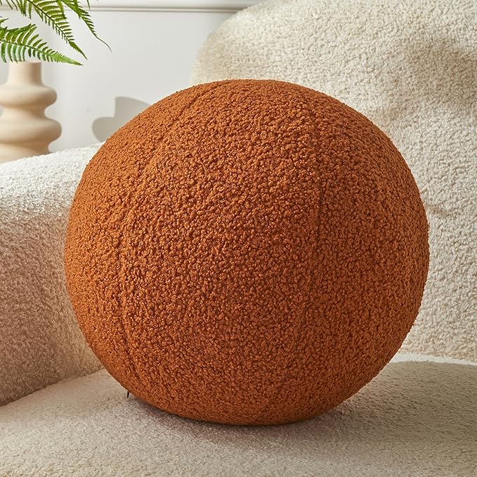 Round Throw Pillow Ball Pillow 11.8 Inches Brown Simple Modern Ball Shaped Throw Pillow，Nordic Style Cushion Decorative Pillow for Couch,Sofa,Bedroom